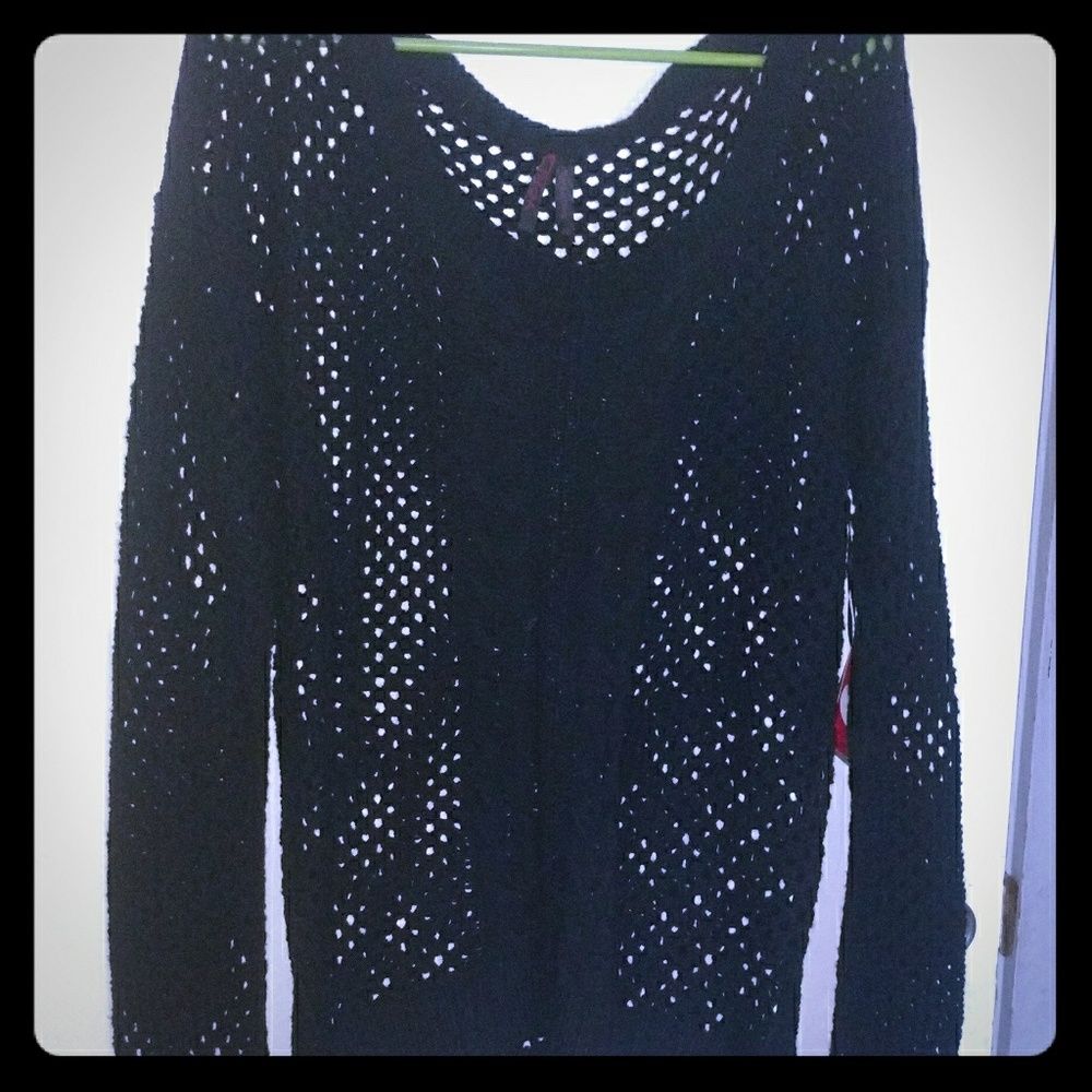 Black open knit cable sweater